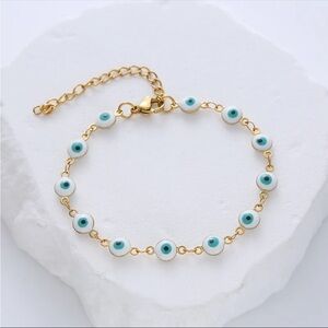 Gold Evil Eye Bracelet - light blue- Stainless Steel
